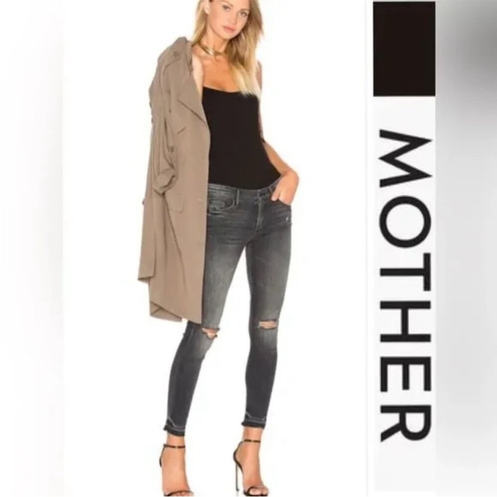MOTHER The Undone Hem Looker Ankle Black Skinny Jeans in Stealing Shadows Sz 25